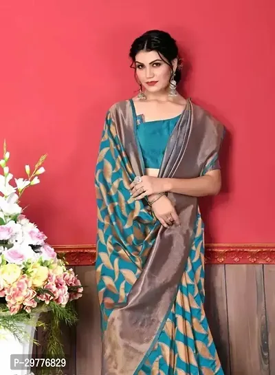 Stylish Silk Blend Teal Woven Design Saree With Blouse Piece For Women-thumb2