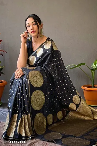 Stylish Art Silk Black Woven Design Saree With Blouse Piece For Women-thumb0