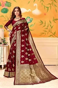 Stylish Silk Blend Maroon Woven Design Saree With Blouse Piece For Women-thumb1