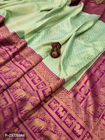 Stylish Art Silk Green Woven Design Saree With Blouse Piece For Women-thumb4