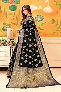 Stylish Silk Blend Black Woven Design Saree With Blouse Piece For Women-thumb1