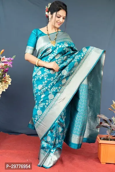 Stylish Art Silk Blue Woven Design Saree With Blouse Piece For Women-thumb4