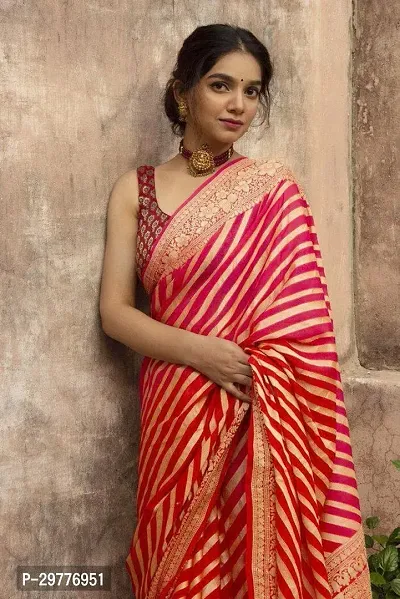 Stylish Art Silk Red Woven Design Saree With Blouse Piece For Women-thumb0