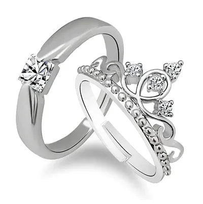 Onekbhalo Solitaire Couple Ring Set With Crystal Stone