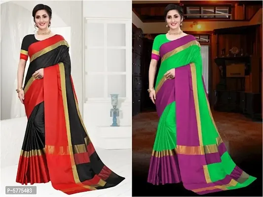 Pack Of 2 Women's Cotton Saree with Blouse Piece-thumb0