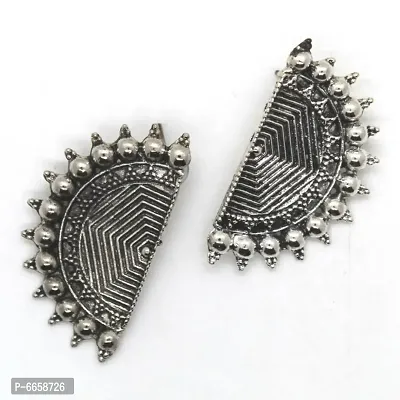 Small Silver Oxidised Earrings / Leaf Jhumki For Womens / Oxidized Earrings Dangles For Womens-thumb0