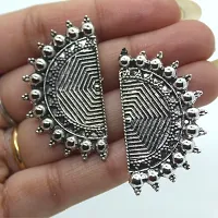 Small Silver Oxidised Earrings / Leaf Jhumki For Womens / Oxidized Earrings Dangles For Womens-thumb1