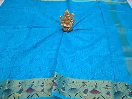 Stylish Cotton Blue Woven Design Saree with Blouse piece For Women-thumb2