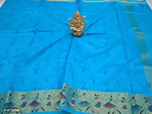 Stylish Cotton Blue Woven Design Saree with Blouse piece For Women-thumb3