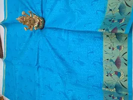 Stylish Cotton Blue Woven Design Saree with Blouse piece For Women-thumb1