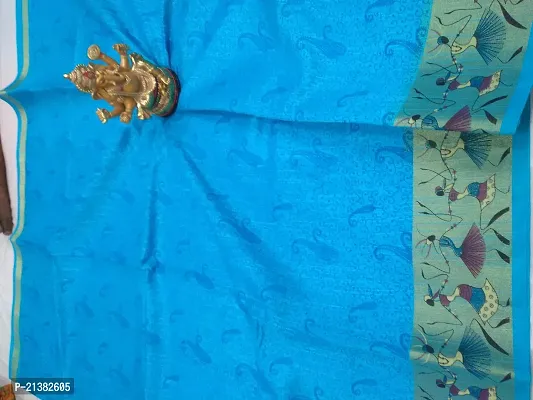 Stylish Cotton Blue Woven Design Saree with Blouse piece For Women-thumb2