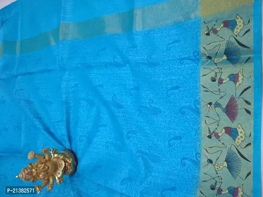 Stylish Cotton Turquoise Woven Design Saree with Blouse piece For Women-thumb0