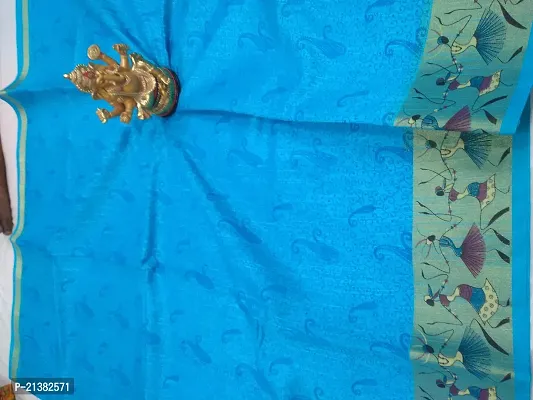 Stylish Cotton Turquoise Woven Design Saree with Blouse piece For Women-thumb2