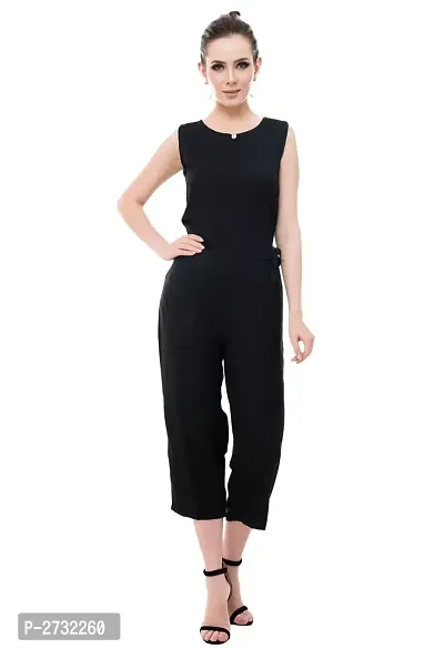 Black Rayon Basic Jumpsuit For Women's-thumb0