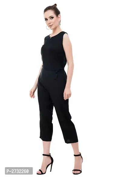 Black Rayon Basic Jumpsuit For Women's-thumb3