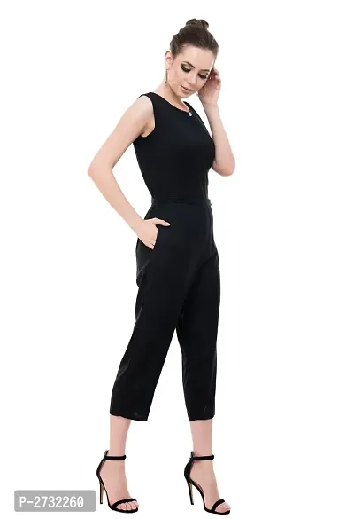 Black Rayon Basic Jumpsuit For Women's-thumb4