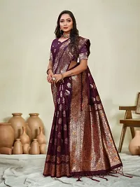 Beautiful Banarasi Silk Blend Saree with Zari work Blouse piece-thumb3