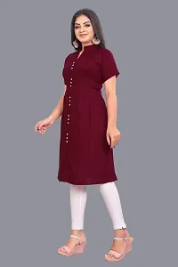 Clothero Stylish Retro Women Rayon Short Sleeve Kurti (Maroon)-thumb3