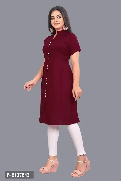 Clothero Stylish Retro Women Rayon Short Sleeve Kurti (Maroon)-thumb4