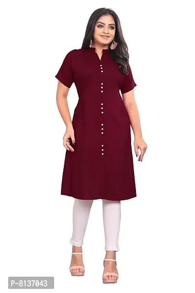 Clothero Stylish Retro Women Rayon Short Sleeve Kurti (Maroon)-thumb0