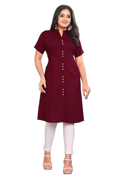 Clothero Stylish Retro Women Rayon Short Sleeve Kurti (Maroon)