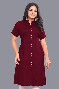 Clothero Stylish Retro Women Rayon Short Sleeve Kurti (Maroon)-thumb4