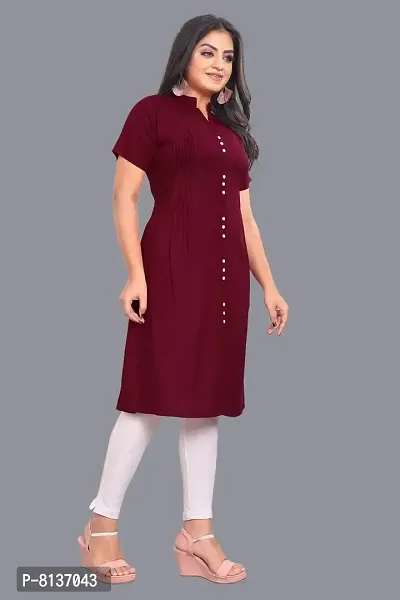 Clothero Stylish Retro Women Rayon Short Sleeve Kurti (Maroon)-thumb3