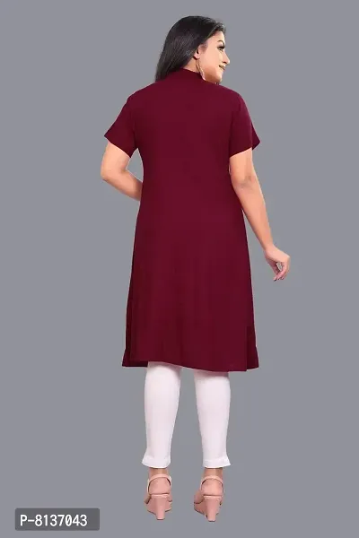 Clothero Stylish Retro Women Rayon Short Sleeve Kurti (Maroon)-thumb2