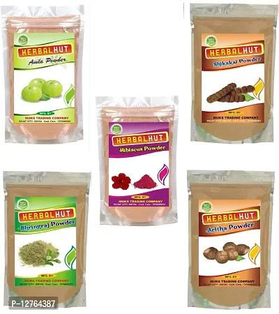 HERBALHUT NATURALS Amla(40g) Reetha(40g) Shikakai(40g), Bhringraj(40g) and Hibiscus Powder(40g) for Hair, (200 g)