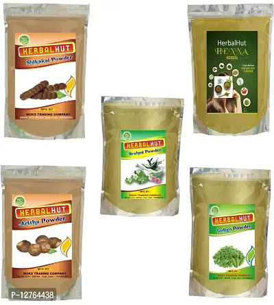 HERBALHUT NATURALS Reetha powder shikakai powder indigo powder henna powder Brahmi powder combo pack 100g each (500 g)