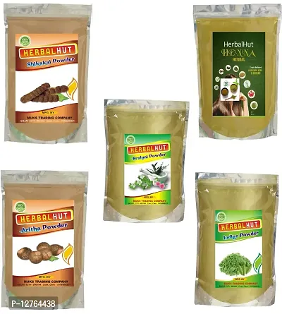 HERBALHUT NATURALS Reetha powder shikakai powder indigo powder henna powder Brahmi powder combo pack 100g each (500 g)-thumb0