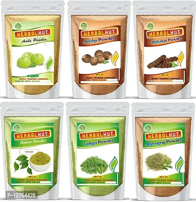 HERBALHUT NATURALS Amla, Reetha, Shikakai Bhringraj Henna and indigo powder combo pack 100g each (600 g)