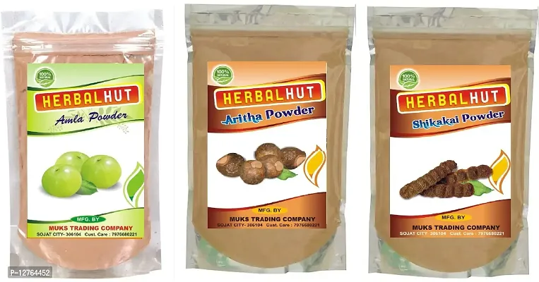 HERBALHUT NATURALS 100% pure Amla Reetha Shikakai powder Combo pack for hair growth 100gm each (300 g)