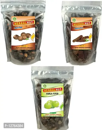 HERBALHUT NATURALS Amla Reetha Shikakai (Raw Form) Combo Pack, 150 g Each (Pack of 3) (450 g)