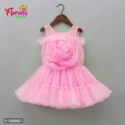 Pink Solid Net Dress for Girl-thumb0