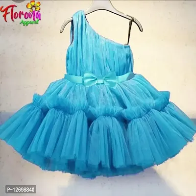 Blue Solid Net Dress for Girl