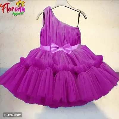 Purple Solid Net Dress for Girl-thumb0