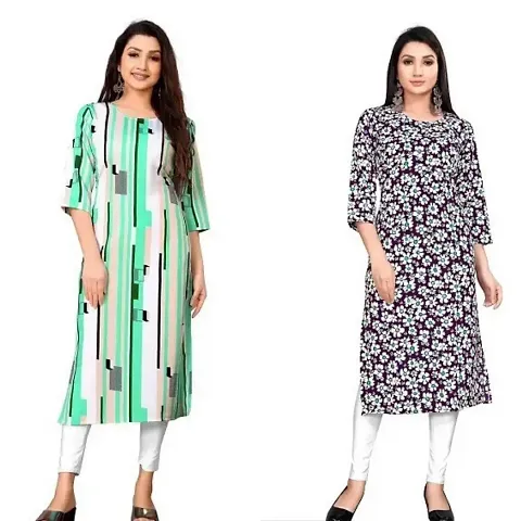 Fancy Crepe Straight Printed Kurta - Pack Of 2