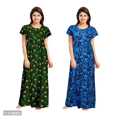 Trendy Multicoloured Cotton Printed Nighty for Women Pack of 2-thumb0