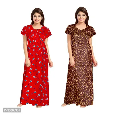 Trendy Multicoloured Cotton Printed Nighty For Women Pack Of 2