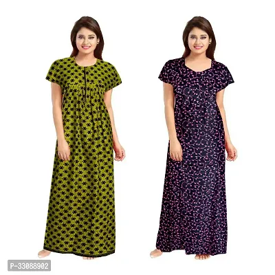 Trendy Multicoloured Cotton Printed Nighty For Women Pack Of 2