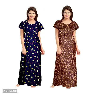 Trendy Multicoloured Cotton Printed Nighty for Women Pack of 2