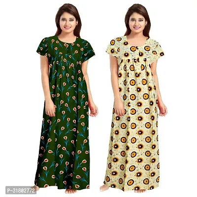 Trendy Multicoloured Cotton Printed Nighty for Women Pack of 2