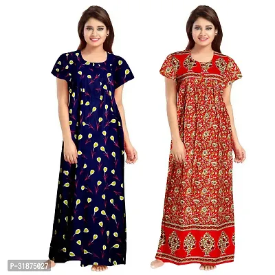 Trendy Multicoloured Cotton Printed Nighty for Women Pack of 2