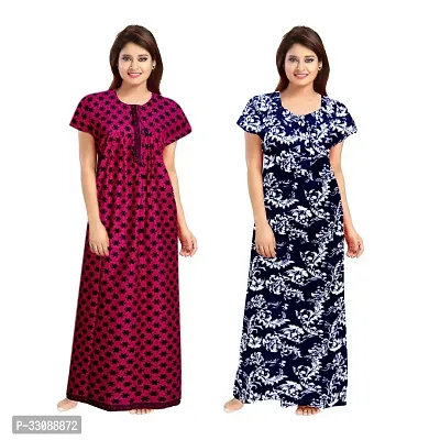 Trendy Multicoloured Cotton Printed Nighty For Women Pack Of 2-thumb0