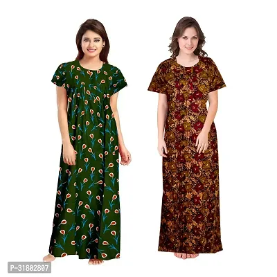 Trendy Multicoloured Cotton Printed Nighty for Women Pack of 2-thumb0