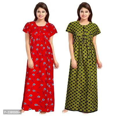 Trendy Multicoloured Cotton Printed Nighty For Women Pack Of 2