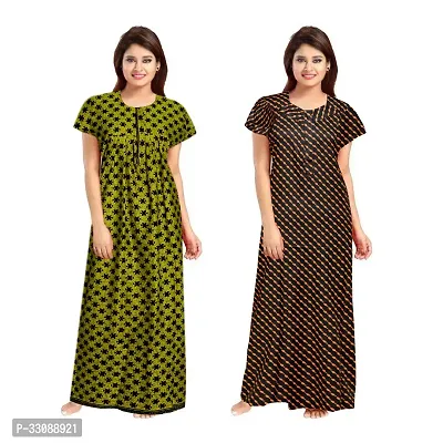 Trendy Multicoloured Cotton Printed Nighty For Women Pack Of 2-thumb0