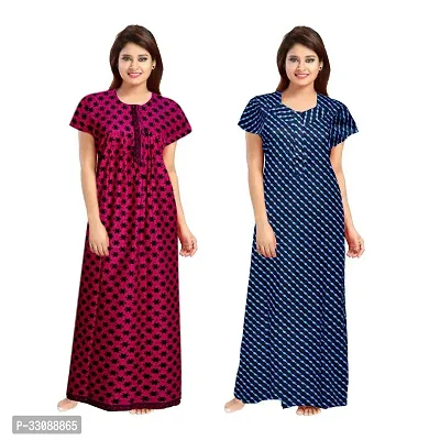 Trendy Multicoloured Cotton Printed Nighty For Women Pack Of 2-thumb0