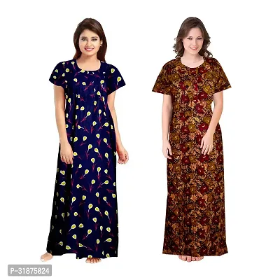 Trendy Multicoloured Cotton Printed Nighty for Women Pack of 2